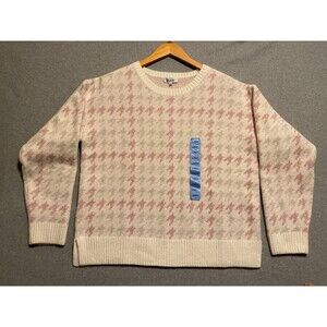 525 America Sweaters Women's L Pink Stretch Heavy Sparkles Crew Neck Long Sleeve